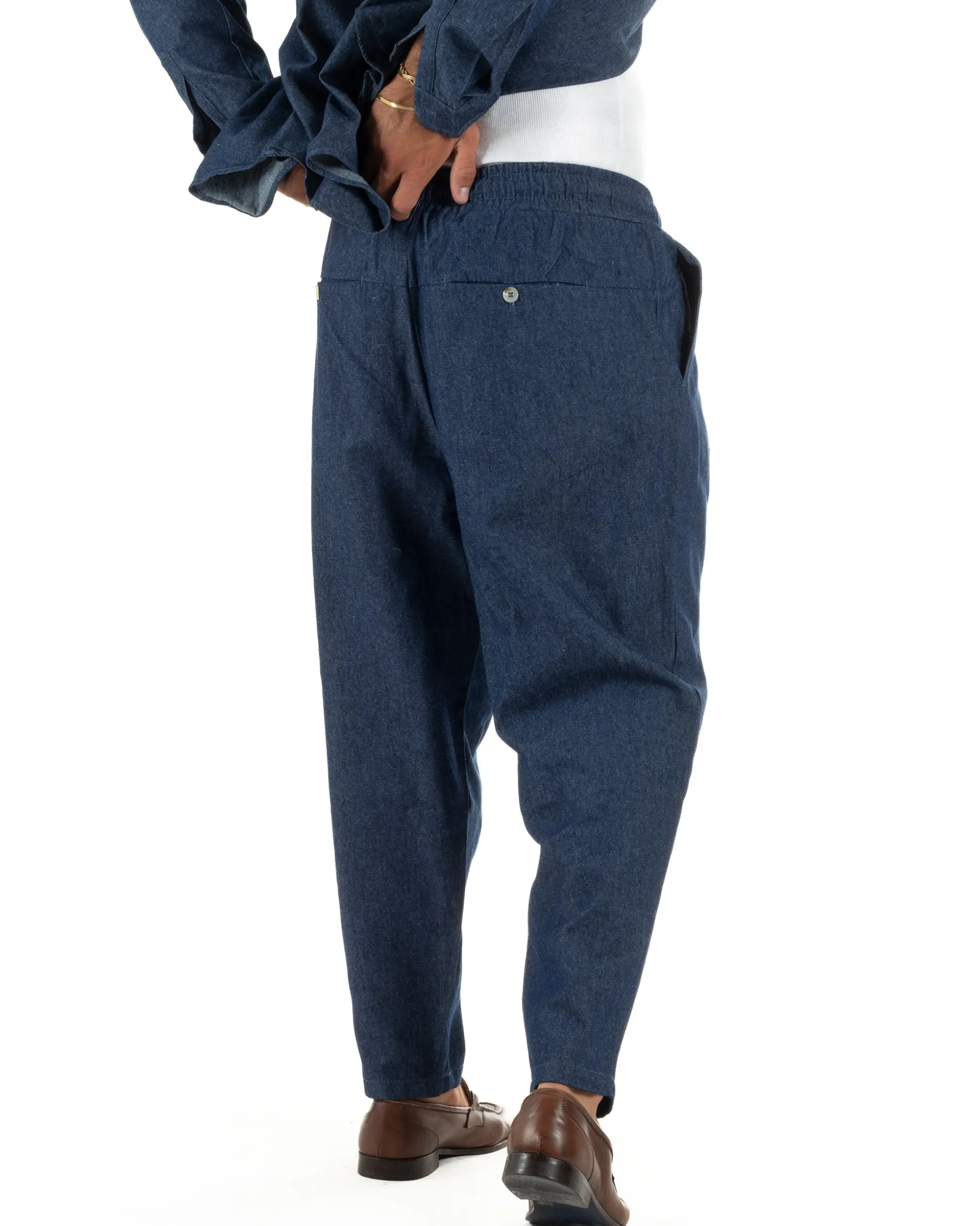 Coordinato uomo completo cotone camicia jogger relaxed fit denim GIOSAL-OU2564A