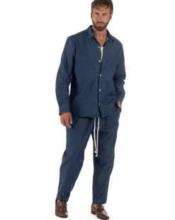 Coordinato uomo completo cotone camicia jogger relaxed fit denim GIOSAL-OU2564A
