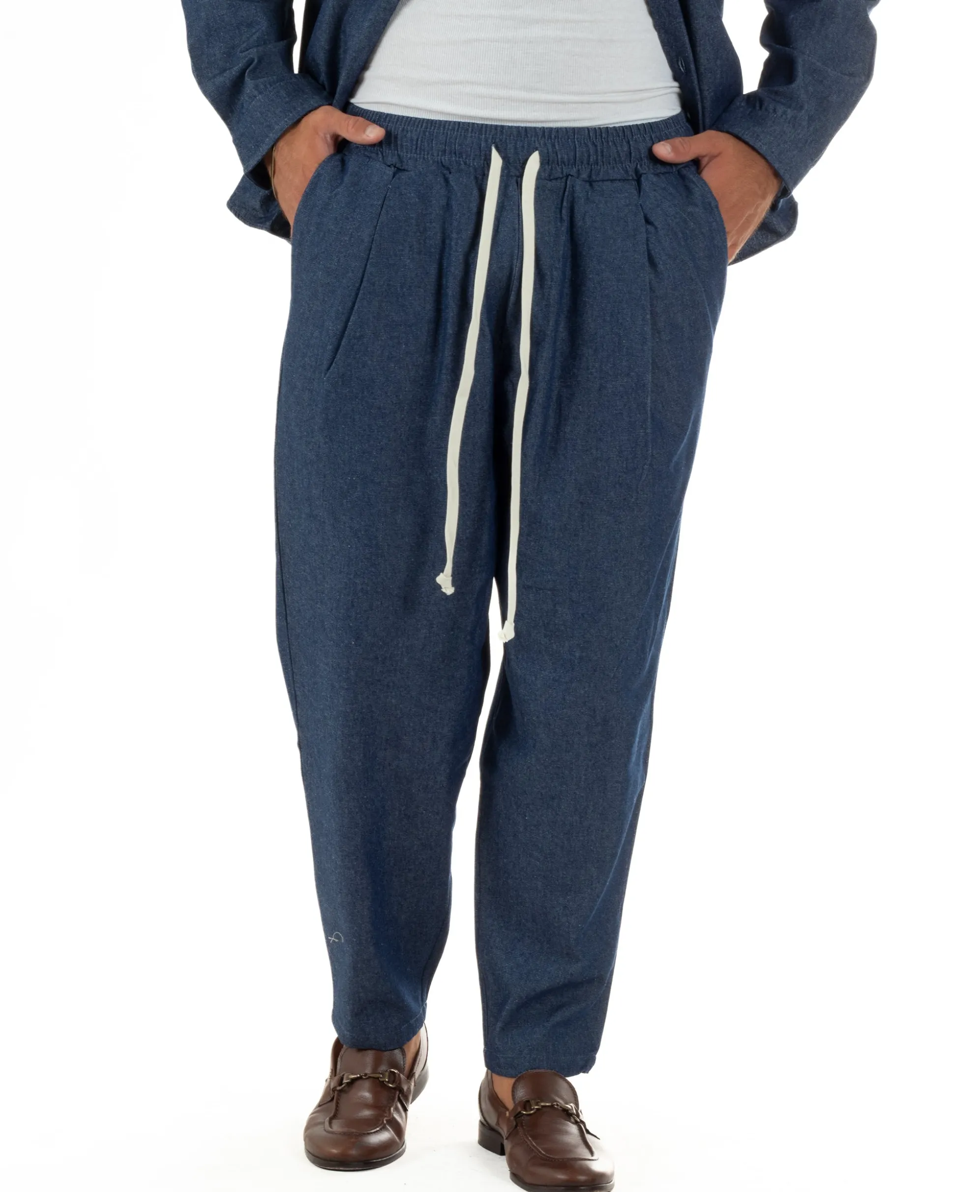 Coordinato uomo completo cotone camicia jogger relaxed fit denim GIOSAL-OU2564A