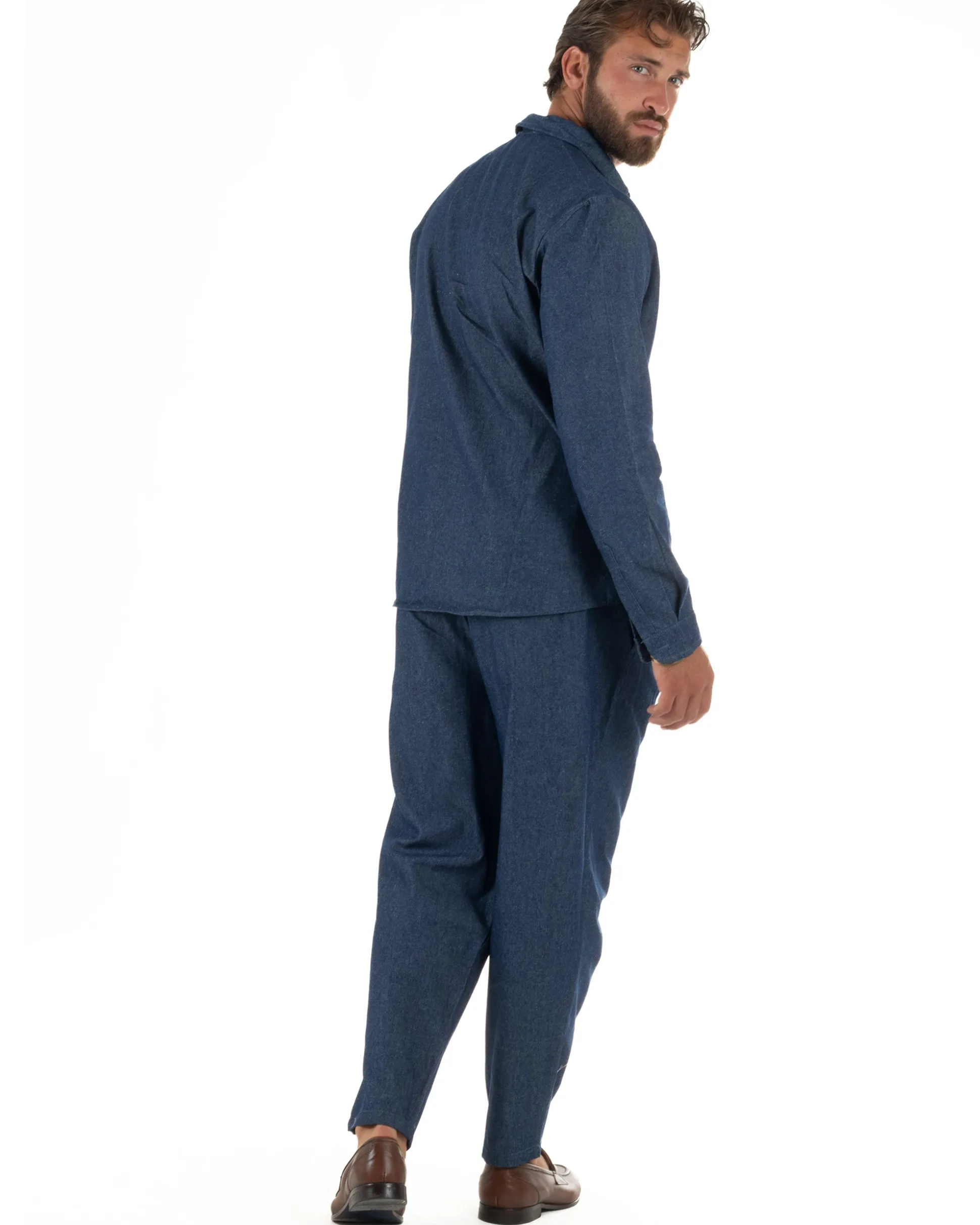 Coordinato uomo completo cotone camicia jogger relaxed fit denim GIOSAL-OU2564A