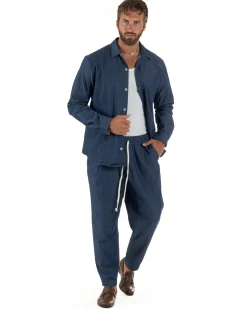 Coordinato uomo completo cotone camicia jogger relaxed fit denim GIOSAL-OU2564A