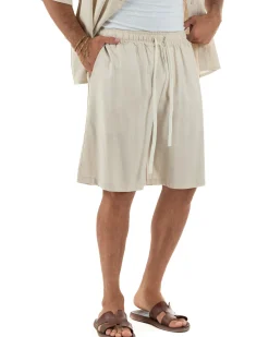 Coordinato uomo completo lino basic camicia bermuda beige GIOSAL-OU2569A