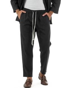 Coordinato uomo completo lino giacca kimono nero GIOSAL-OU2567A