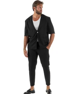 Coordinato uomo completo viscosa regular fit nero GIOSAL-OU2573A