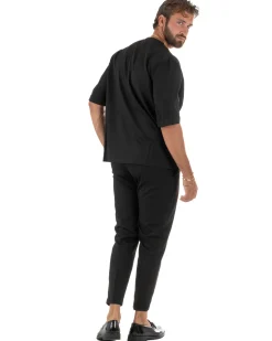Coordinato uomo completo viscosa regular fit nero GIOSAL-OU2573A