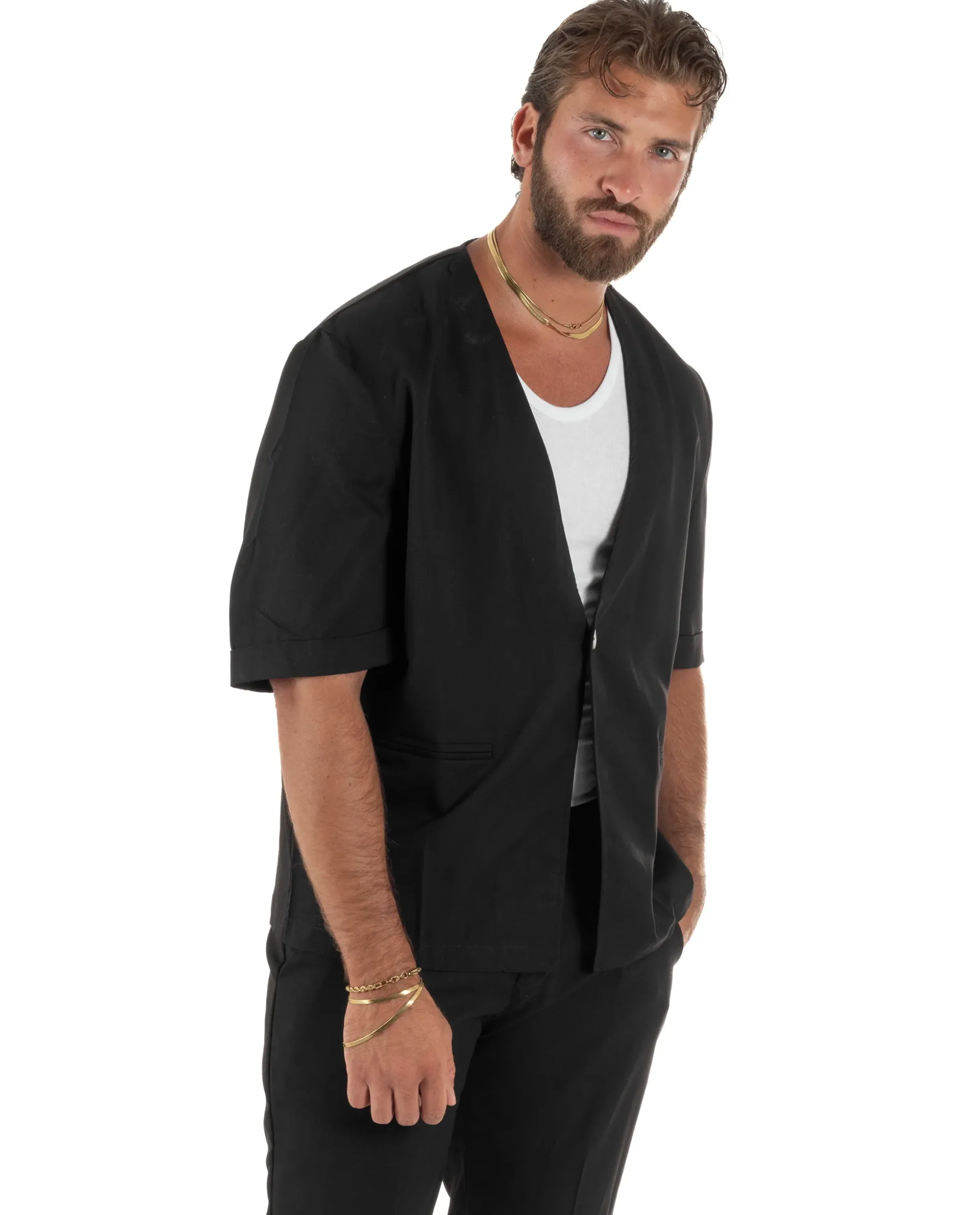 Coordinato uomo completo viscosa regular fit nero GIOSAL-OU2573A