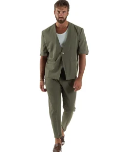 Coordinato uomo completo viscosa regular fit verde GIOSAL-OU2572A