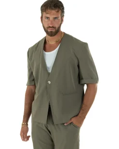Coordinato uomo completo viscosa regular fit verde GIOSAL-OU2572A