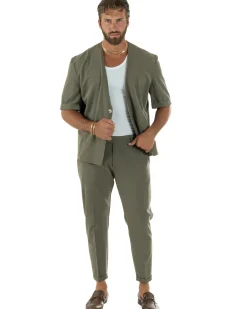 Coordinato uomo completo viscosa regular fit verde GIOSAL-OU2572A