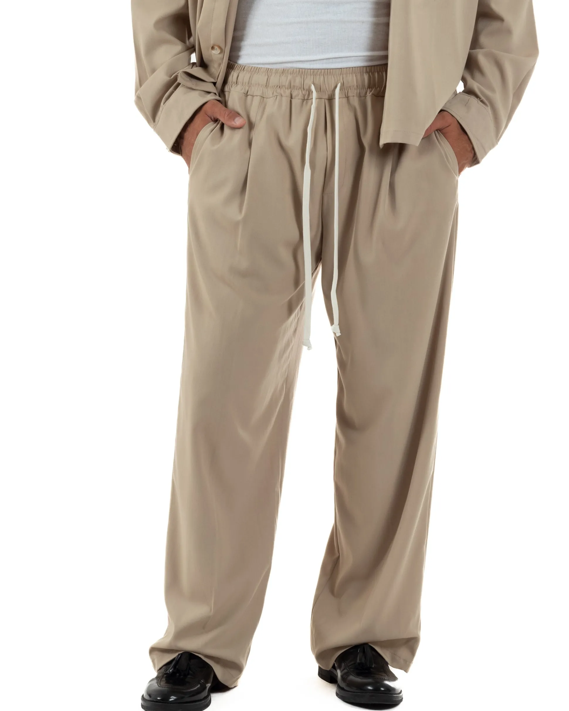 Coordinato uomo completo viscosa baggy fit basic beige GIOSAL-OU2570A