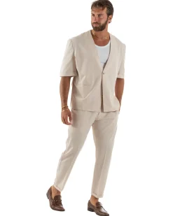 Coordinato uomo completo viscosa regular fit beige GIOSAL-OU2574A