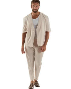 Coordinato uomo completo viscosa regular fit beige GIOSAL-OU2574A