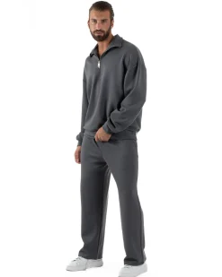 Coordinato Uomo Tuta Felpa Con Colletto Zip Pantaloni Baggy Relaxed Fit Piombo OU2539A