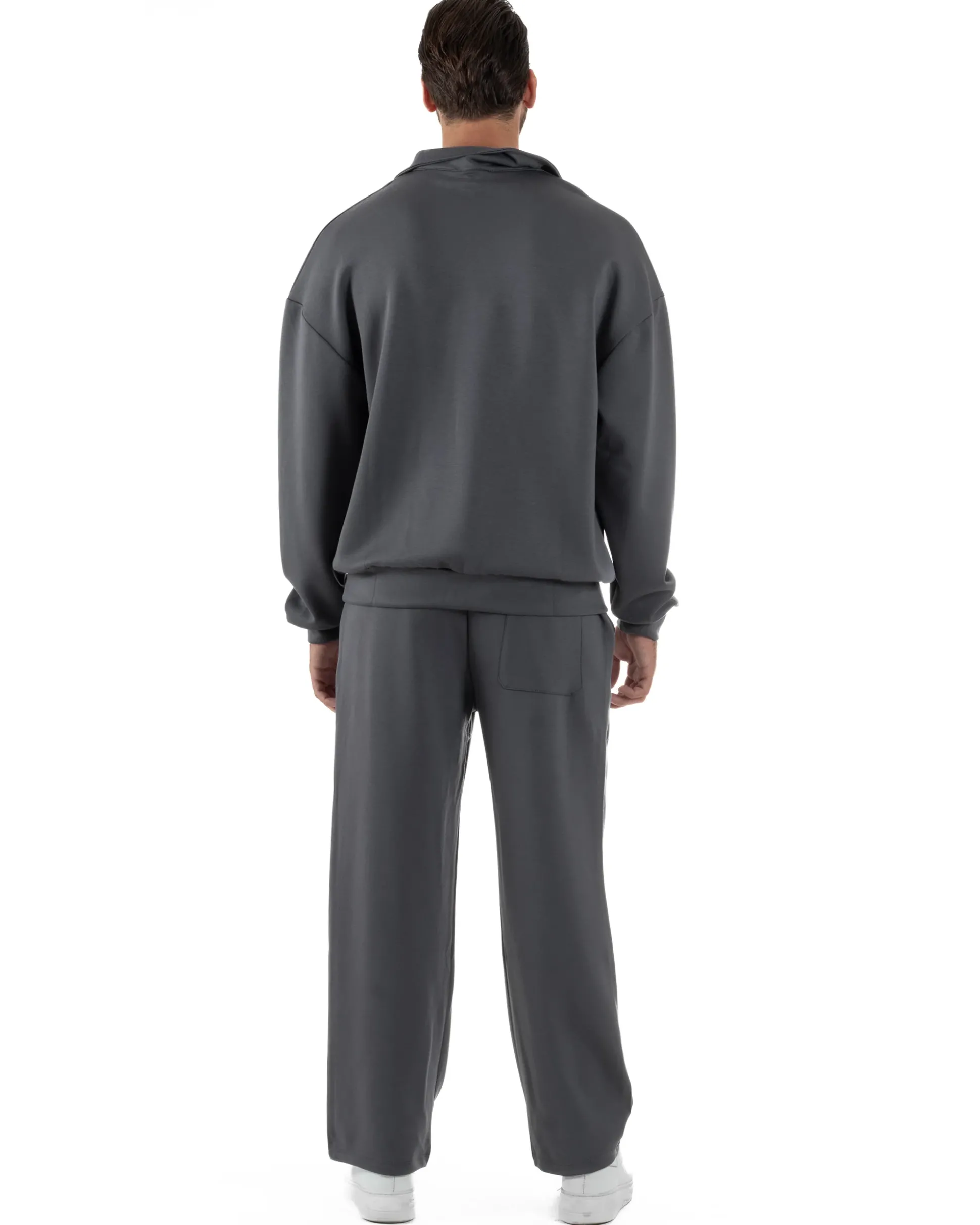 Coordinato Uomo Tuta Felpa Con Colletto Zip Pantaloni Baggy Relaxed Fit Piombo OU2539A