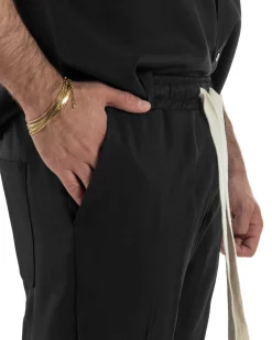 Coordinato uomo viscosa camicia giromanica pantaloni coulisse nero GIOSAL-OU2554A