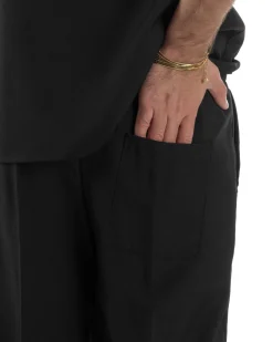 Coordinato uomo viscosa camicia giromanica pantaloni coulisse nero GIOSAL-OU2554A