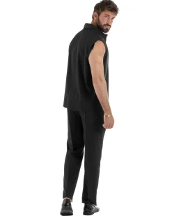 Coordinato uomo viscosa camicia giromanica pantaloni coulisse nero GIOSAL-OU2554A