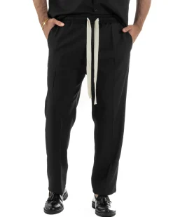 Coordinato uomo viscosa camicia giromanica pantaloni coulisse nero GIOSAL-OU2554A