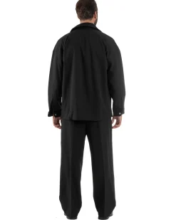 Coordinato Uomo Viscosa Camicia Pantaloni Baggy Casual Nero OU2538A