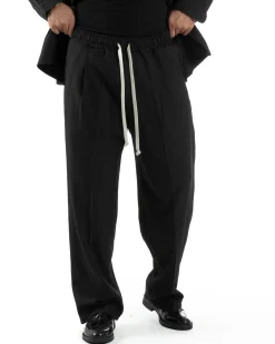 Coordinato Uomo Viscosa Camicia Pantaloni Baggy Casual Nero OU2538A