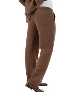 Coordinato viscosa fiammato giacca coreana scollo v pantaloni baggy marrone GIOSAL-OU2571A