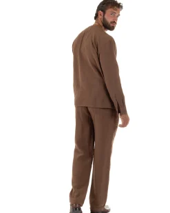 Coordinato viscosa fiammato giacca coreana scollo v pantaloni baggy marrone GIOSAL-OU2571A
