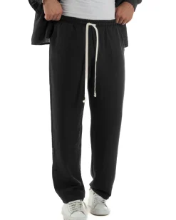 Coordinato viscosa fiammato giacca coreana scollo v pantaloni baggy nero GIOSAL-OU2561A