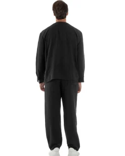 Coordinato viscosa fiammato giacca coreana scollo v pantaloni baggy nero GIOSAL-OU2561A