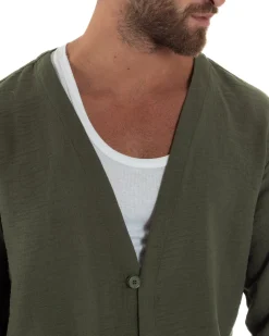 Coordinato viscosa fiammato giacca coreana scollo v pantaloni baggy verde GIOSAL-OU2527A