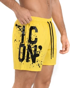 Costume da bagno bermuda mare uomo boxer con coulisse maxi stampa giallo ICON-IUW004