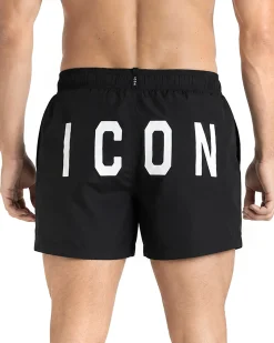 Costume da bagno bermuda mare uomo boxer con coulisse stampa retro nero ICON-IUW001