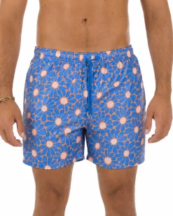 Costume da bagno bermuda mare uomo boxer fantasia floreale coulisse celeste GIOSAL-SU1261A