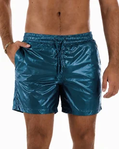 Costume da bagno bermuda mare uomo boxer lucido coulisse petrolio GIOSAL-SU1266A