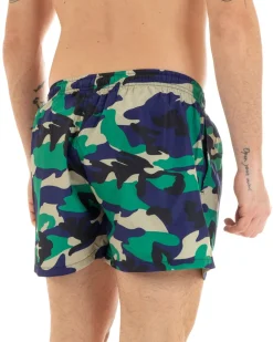 Costume Da Bagno Boxer Summer Pantaloncino Elastico Fantasia Militare Blu GIOSAL-SU1129A