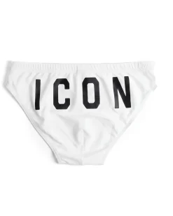 Costume da bagno slip mare uomo elasticizzato stampa retro taglio sportivo bianco ICON IUW014