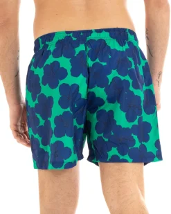 Costume Da Bagno Uomo Boxer Verde Fantasia Fiori Blu Elastico GIOSAL-SU1141A