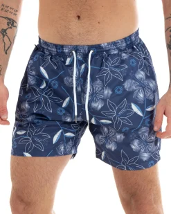 Costume Uomo Blu Fantasia Floreale Elastico Coulisse Tasche Summer GIOSAL-SU1183A