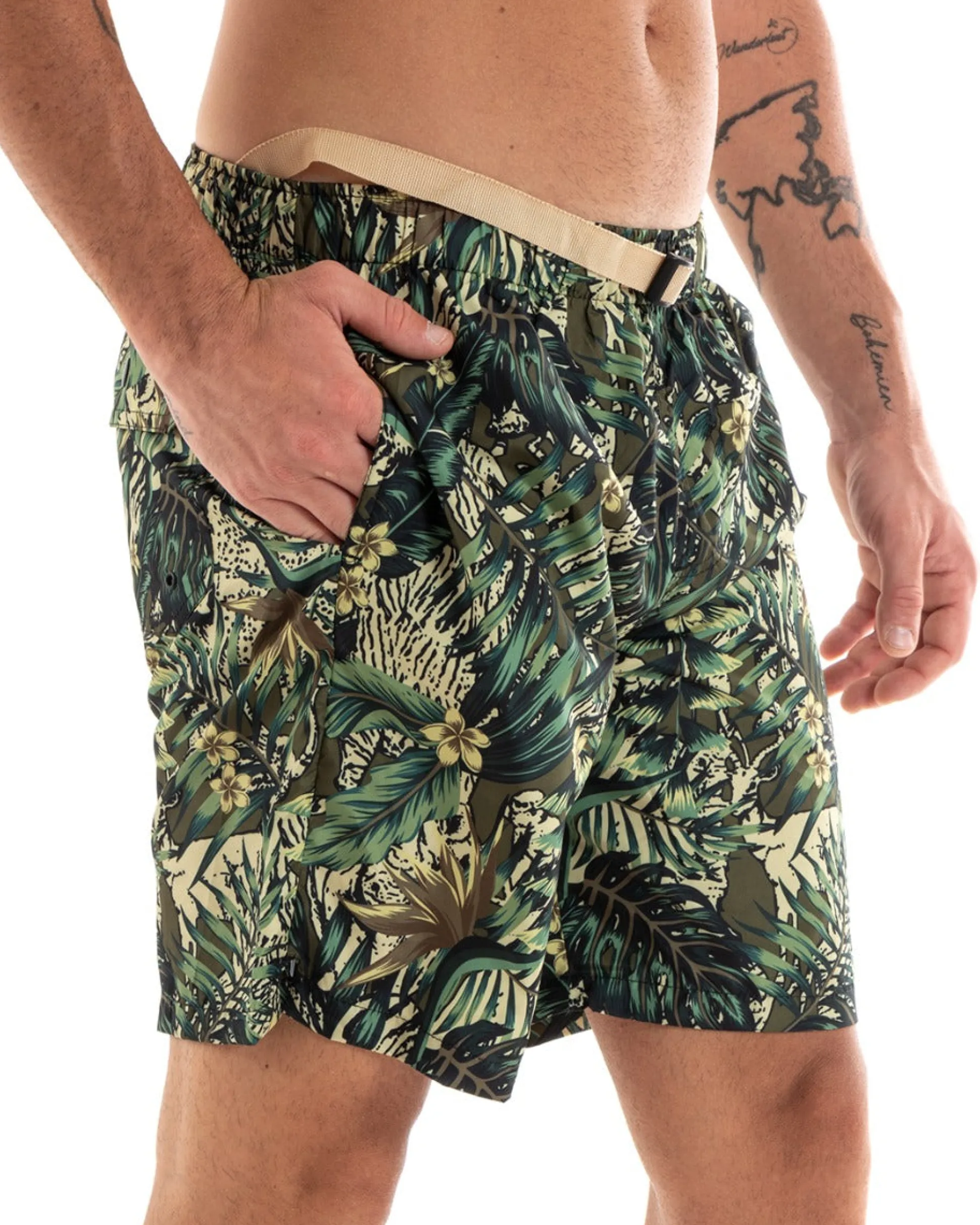 Costume Uomo Boxer Fantasia Floreale Elastico Verde Summer Casual GIOSAL-SU1198A