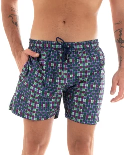 Costume Uomo Boxer Mare Fantasia Quadrettini Viola GIOSAL-SU1205A