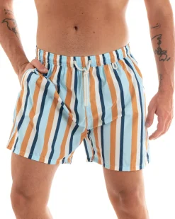 Costume Uomo Boxer Summer Fantasia a Righe Elastico Celeste Tasche GIOSAL-SU1199A