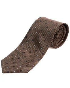 Cravatta uomo unisex in effetto seta con micro quadrati jacquard bicolore marrone caffè GIOSAL-CP1182A