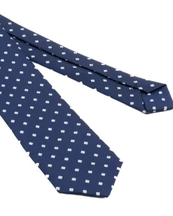 Cravatta uomo unisex slim in effetto seta con micro quadrati jacquard pois a rilievo blu GIOSAL-CP1176A
