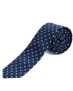 Cravatta uomo unisex slim in effetto seta con micro quadrati jacquard pois a rilievo blu GIOSAL-CP1176A