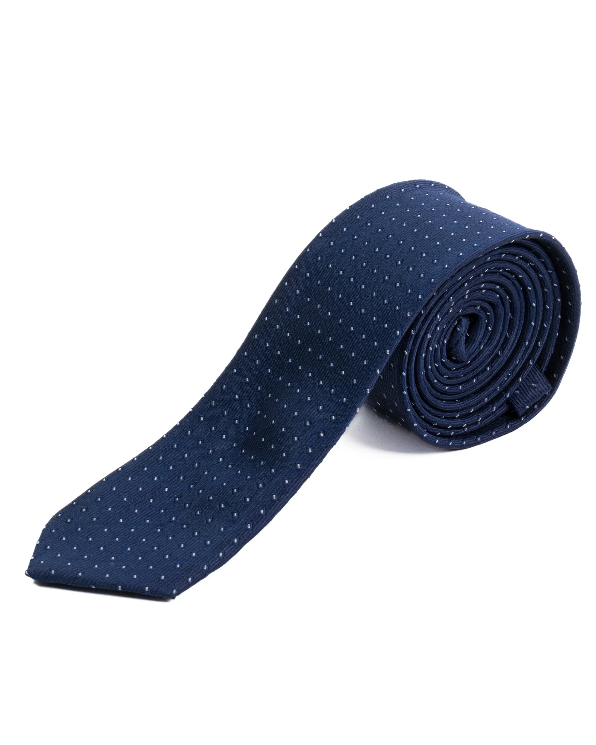 Cravattino uomo unisex cravatta slim in effetto seta con micro pois doppio a contrasto jacquard diagonale blu notte GIOSAL-CP1180A