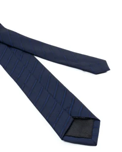 Cravattino uomo unisex cravatta slim in effetto seta con righe diagonali jacquard blu GIOSAL-CP1177A