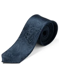 Cravattino Uomo Unisex Cravatta Pala Media Elegante Cerimonia Casual Fantasia Damascata Jacquard Blu Scuro GIOSAL-CP1150A