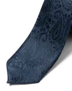 Cravattino Uomo Unisex Cravatta Pala Media Elegante Cerimonia Casual Fantasia Damascata Jacquard Blu Scuro GIOSAL-CP1150A