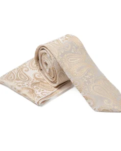 Cravattino Uomo Unisex Cravatta Pala Media Elegante Cerimonia Casual Fantasia Damascata Jacquard Beige GIOSAL-CP1149A