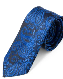 Cravattino Uomo Unisex Cravatta Pala Media Elegante Cerimonia Casual Fantasia Damascata Jacquard Blu Royal GIOSAL-CP1147A