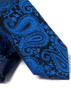 Cravattino Uomo Unisex Cravatta Pala Media Elegante Cerimonia Casual Fantasia Damascata Jacquard Blu Royal GIOSAL-CP1147A
